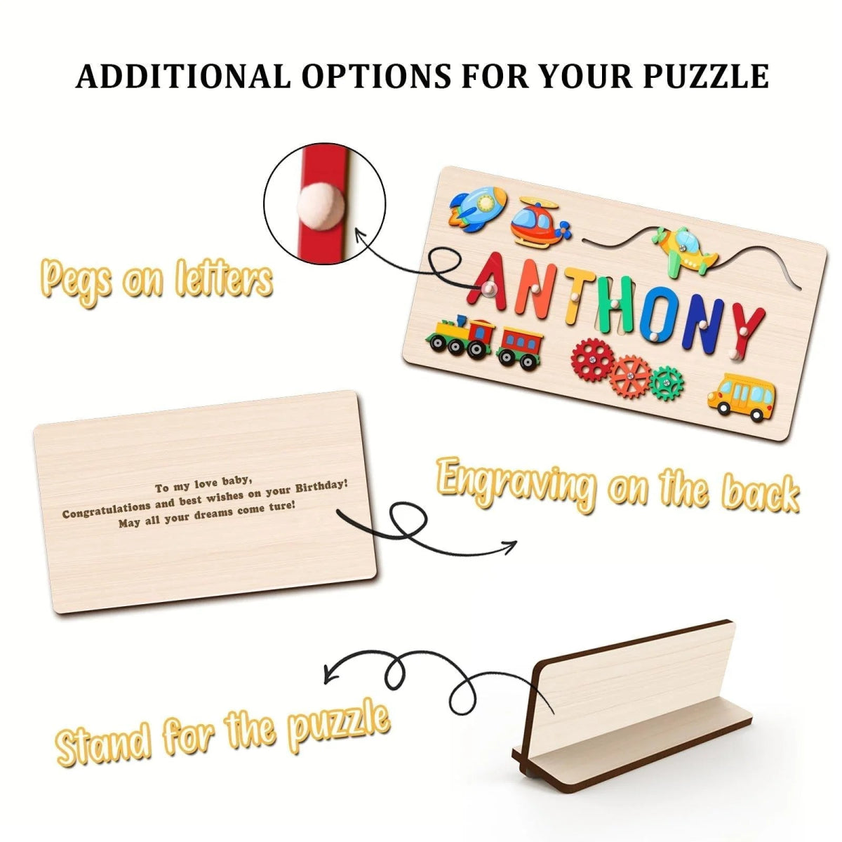 Personalized Baby Name Wooden Puzzle with Slide Toys - KAAYEE Puzzle