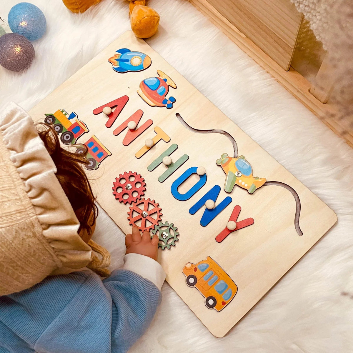Personalized Baby Name Wooden Puzzle with Slide Toys - KAAYEE Puzzle