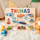 Personalized Baby Name Wooden Puzzle with Vehicle Toys - KAAYEE Puzzle