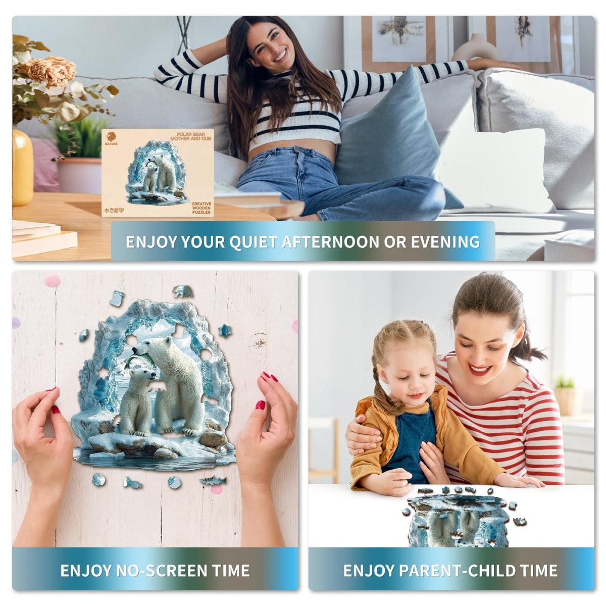 Polar bear mother and cub Wooden Jigsaw Puzzle - KAAYEE Puzzle