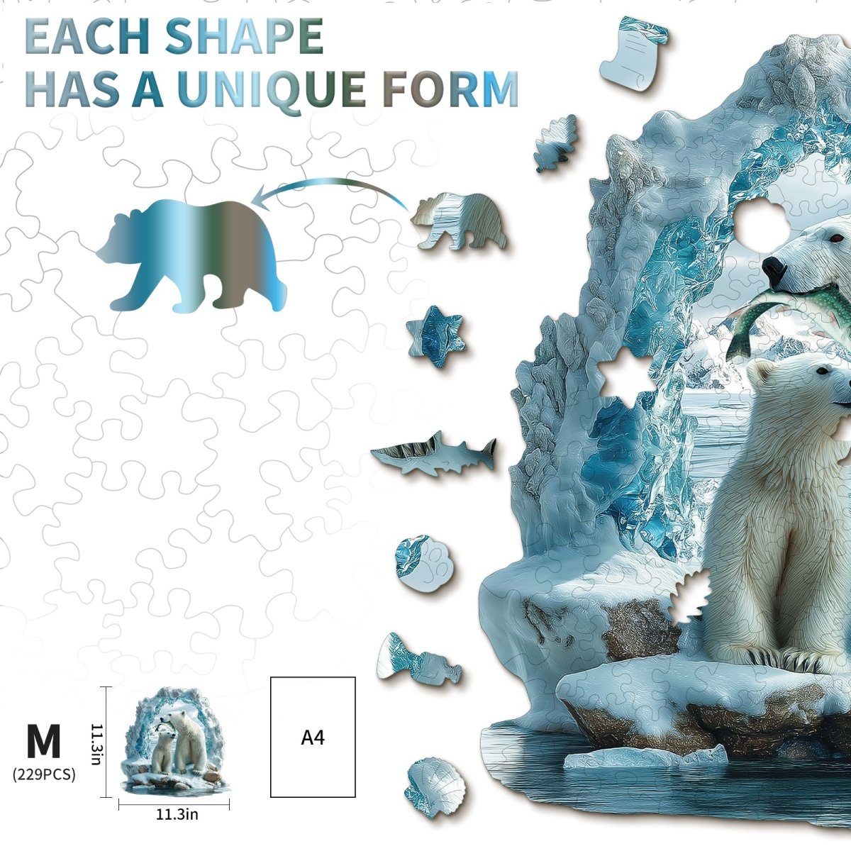 Polar bear mother and cub Wooden Jigsaw Puzzle - KAAYEE Puzzle