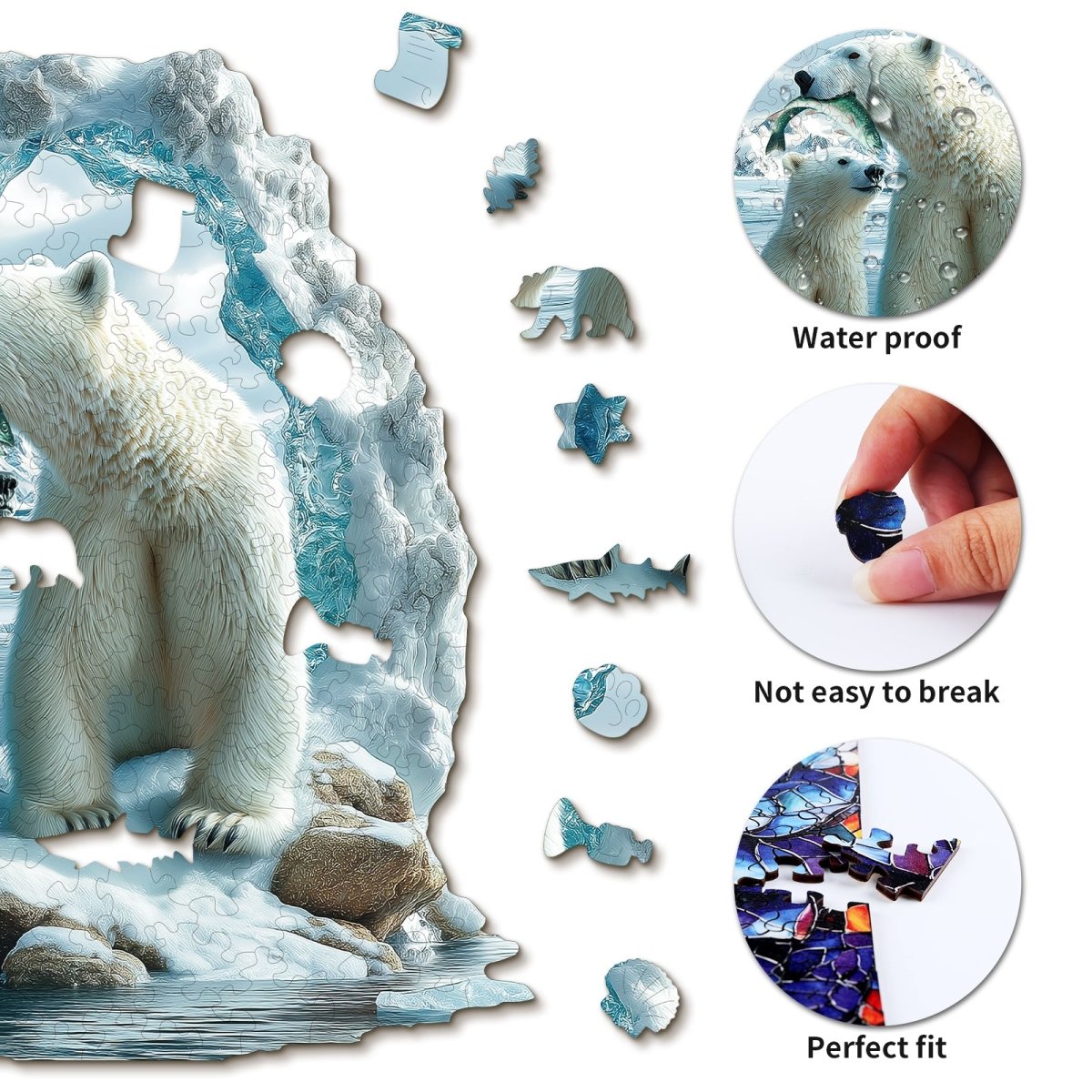 Polar bear mother and cub Wooden Jigsaw Puzzle - KAAYEE Puzzle