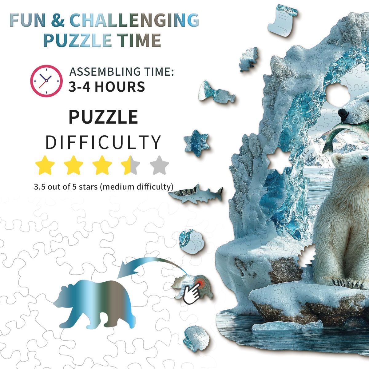 Polar bear mother and cub Wooden Jigsaw Puzzle - KAAYEE Puzzle