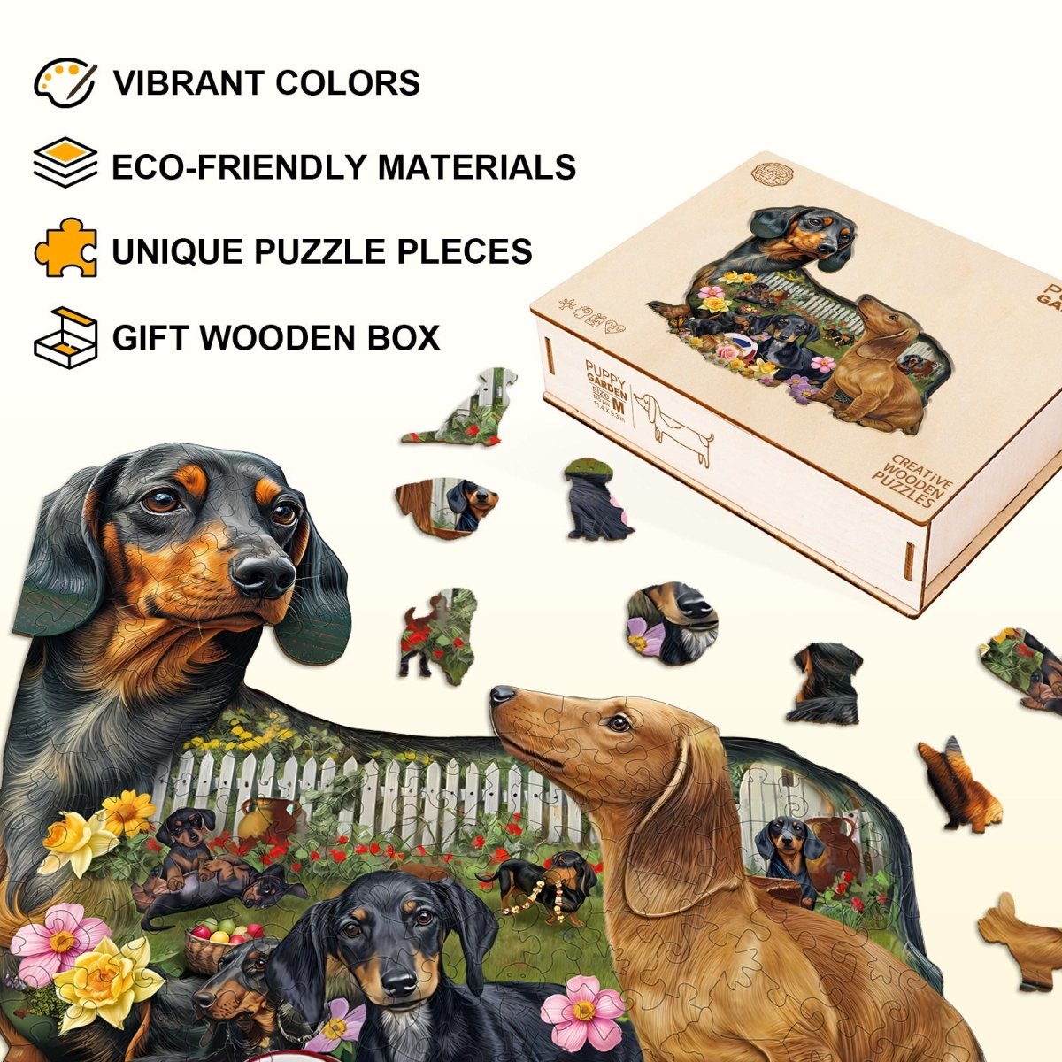 Puppy Garden Wooden Jigsaw Puzzle - KAAYEE Puzzle
