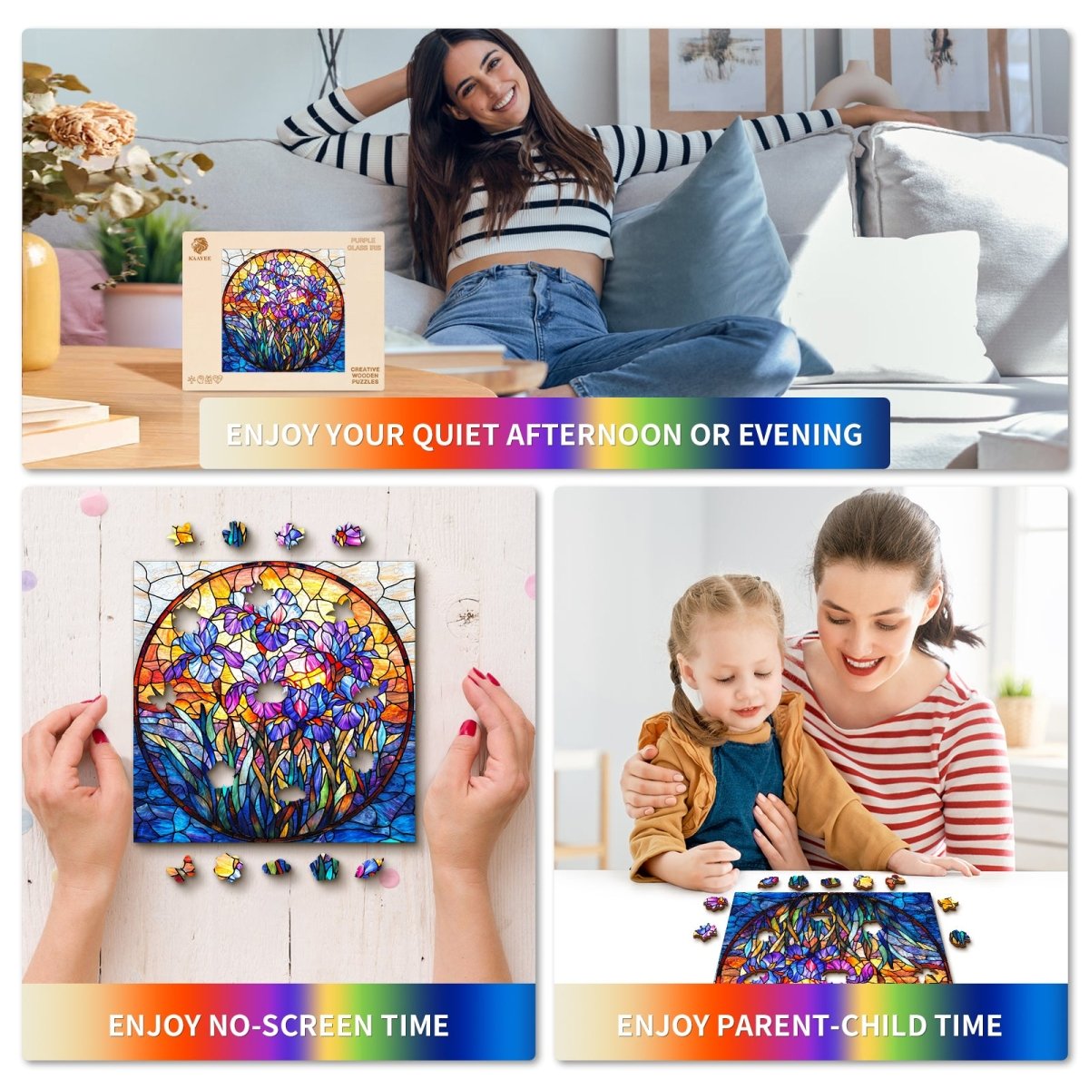Purple Glass Iris Wooden Jigsaw Puzzle - KAAYEE Puzzle
