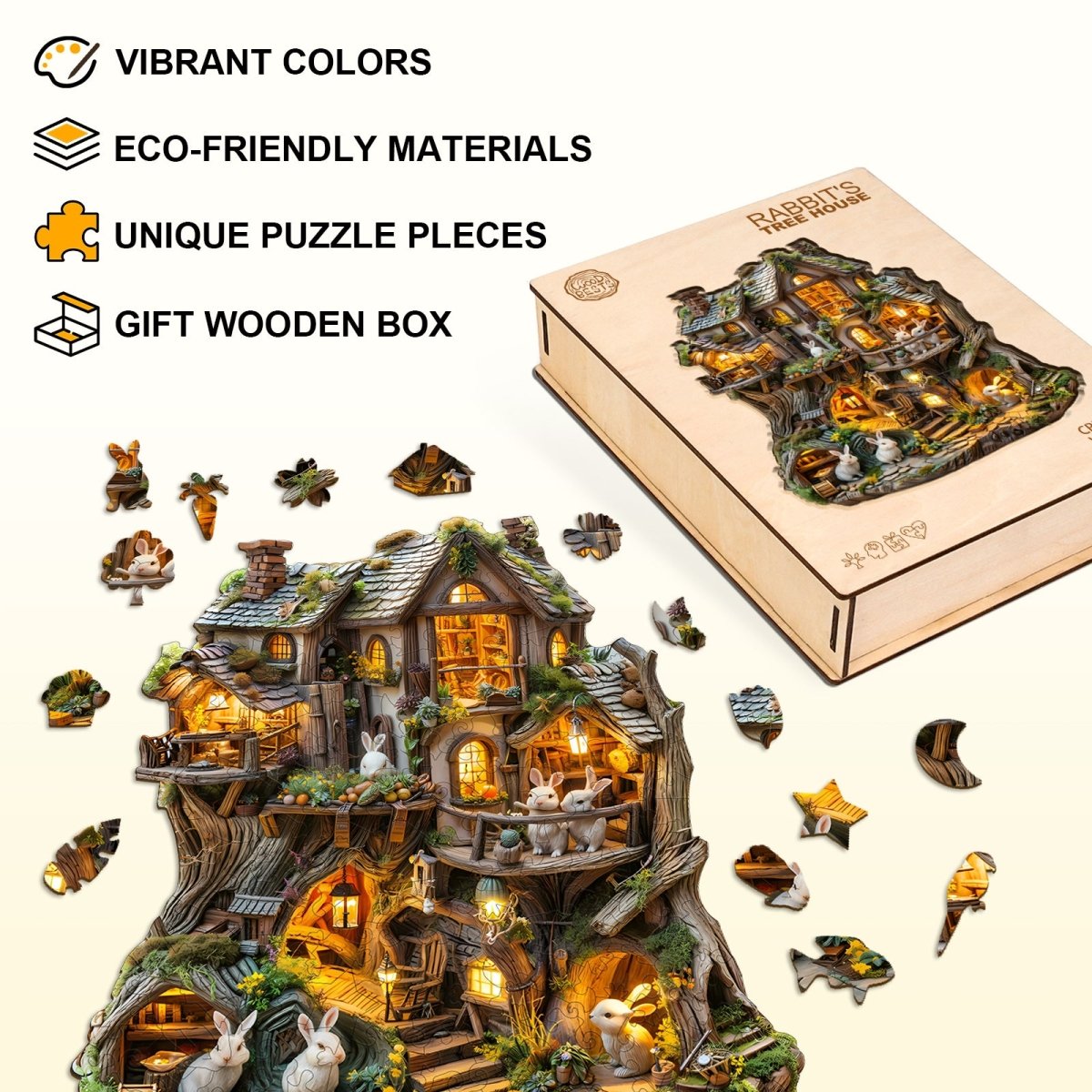 Rabbit’s Tree House Wooden Jigsaw Puzzle - KAAYEE Puzzle