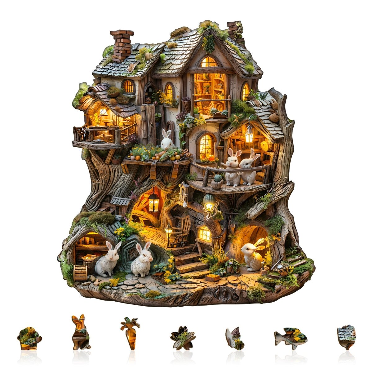 Rabbit’s Tree House Wooden Jigsaw Puzzle - KAAYEE Puzzle