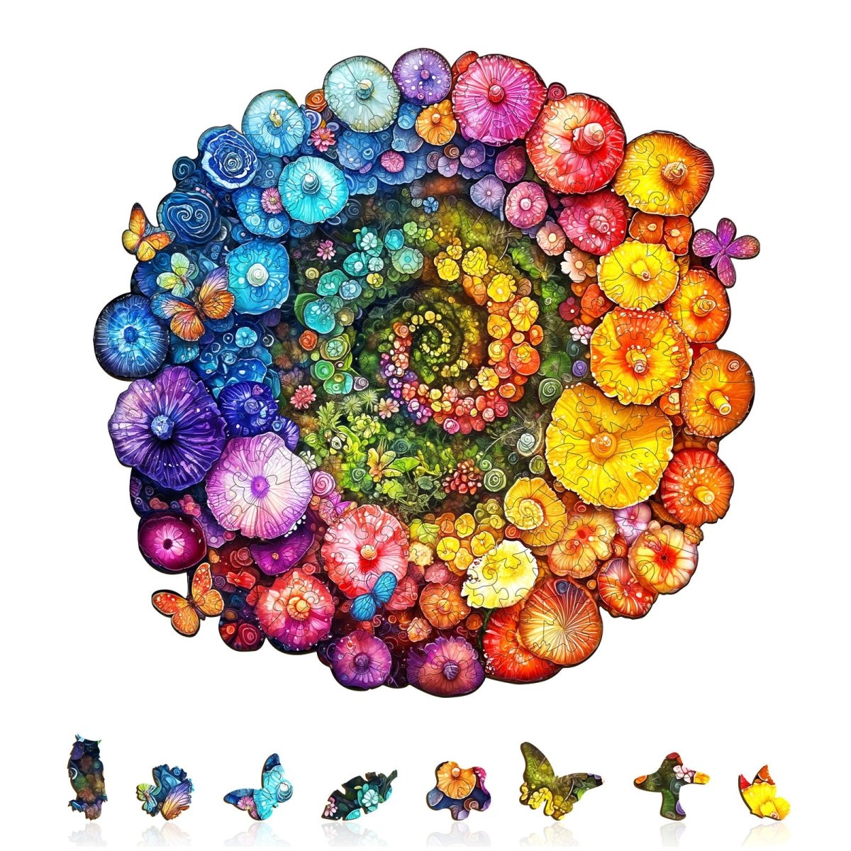 Rainbow vortex mushrooms Wooden Jigsaw Puzzle - KAAYEE Puzzle