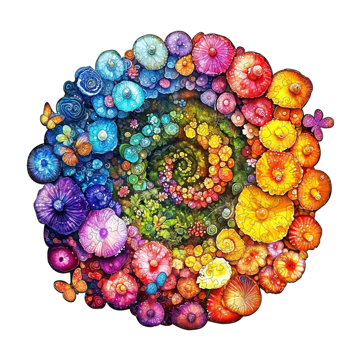 Rainbow vortex mushrooms Wooden Jigsaw Puzzle - KAAYEE Puzzle