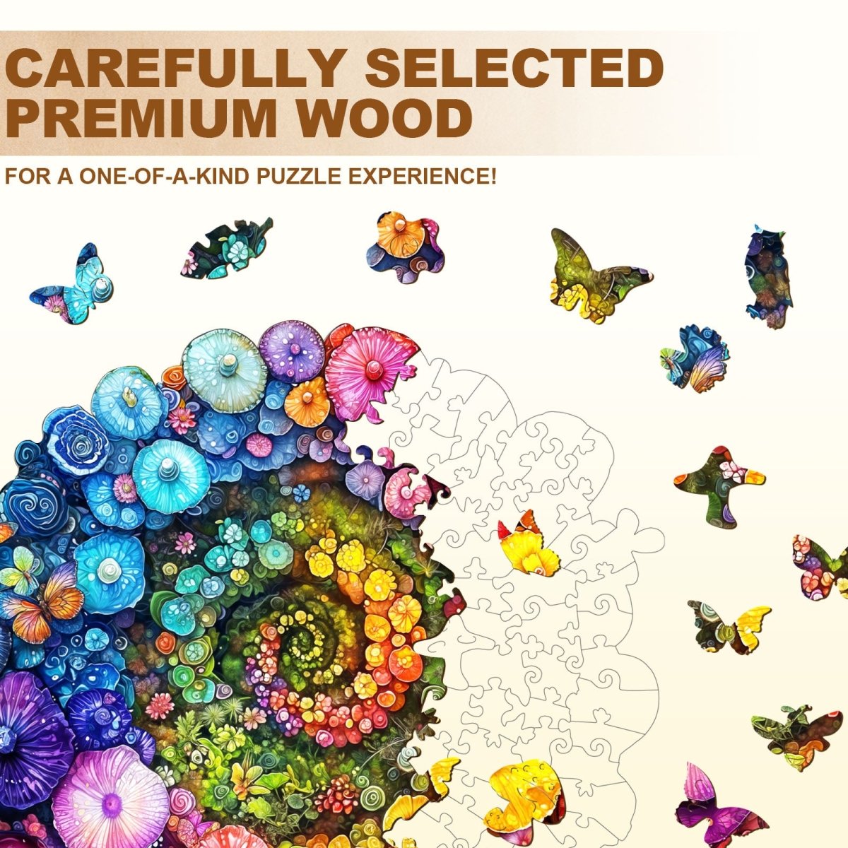 Rainbow vortex mushrooms Wooden Jigsaw Puzzle - KAAYEE Puzzle