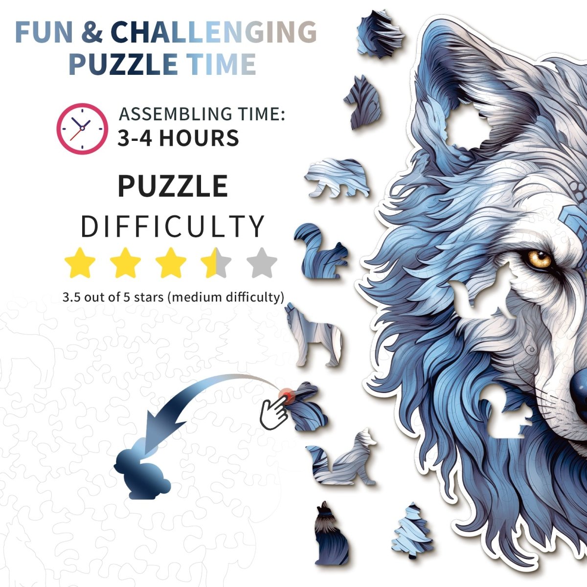 Resolute Snow Wolf Wooden Jigsaw Puzzle - KAAYEE Puzzle