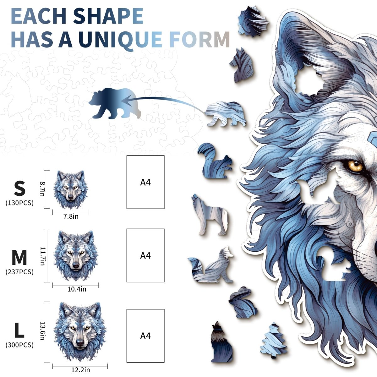 Resolute Snow Wolf Wooden Jigsaw Puzzle - KAAYEE Puzzle
