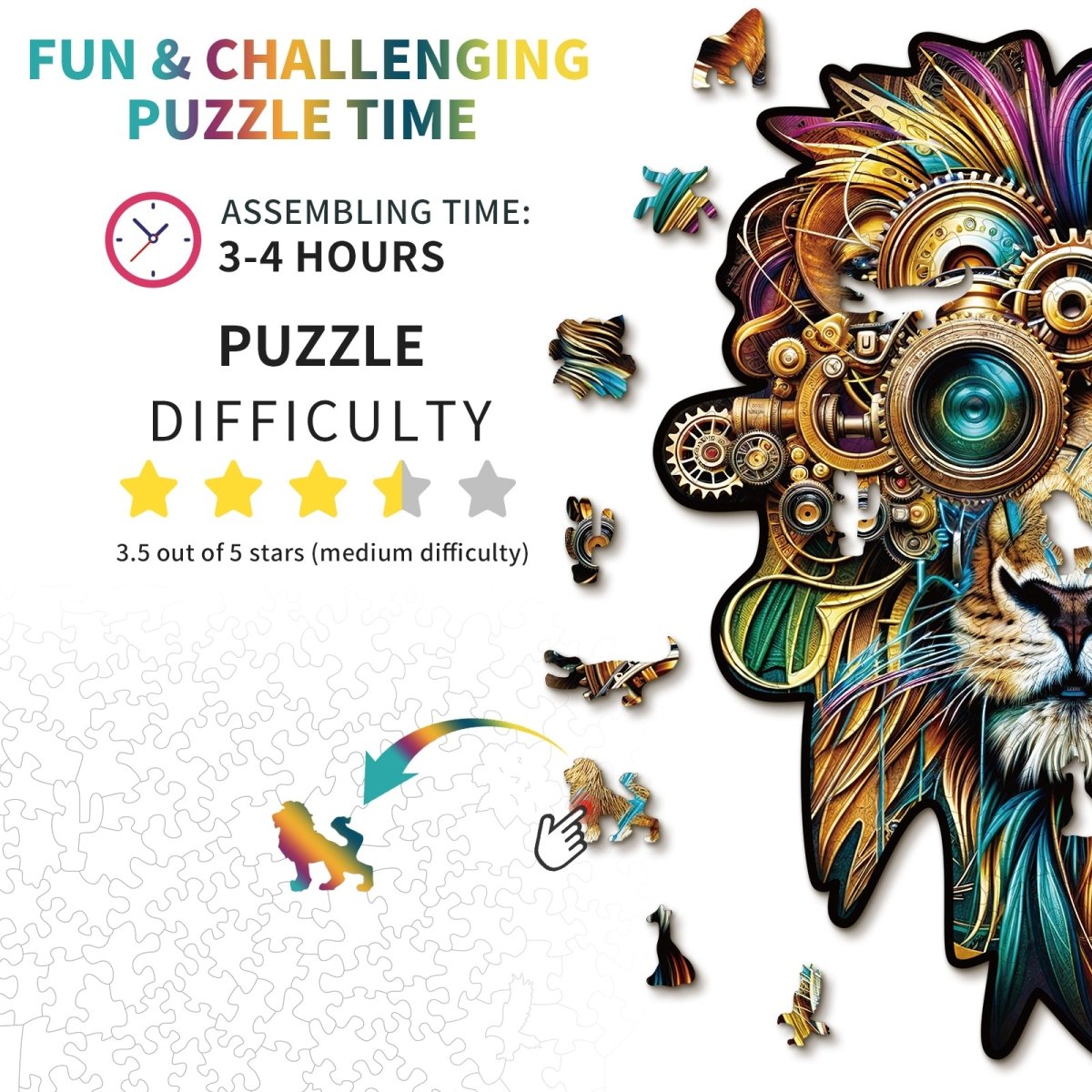 Retro Mechanical Lion Wooden Jigsaw Puzzle - KAAYEE Puzzle