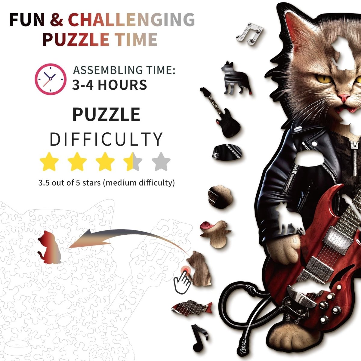 Rock Cat Wooden Jigsaw Puzzle - KAAYEE Puzzle