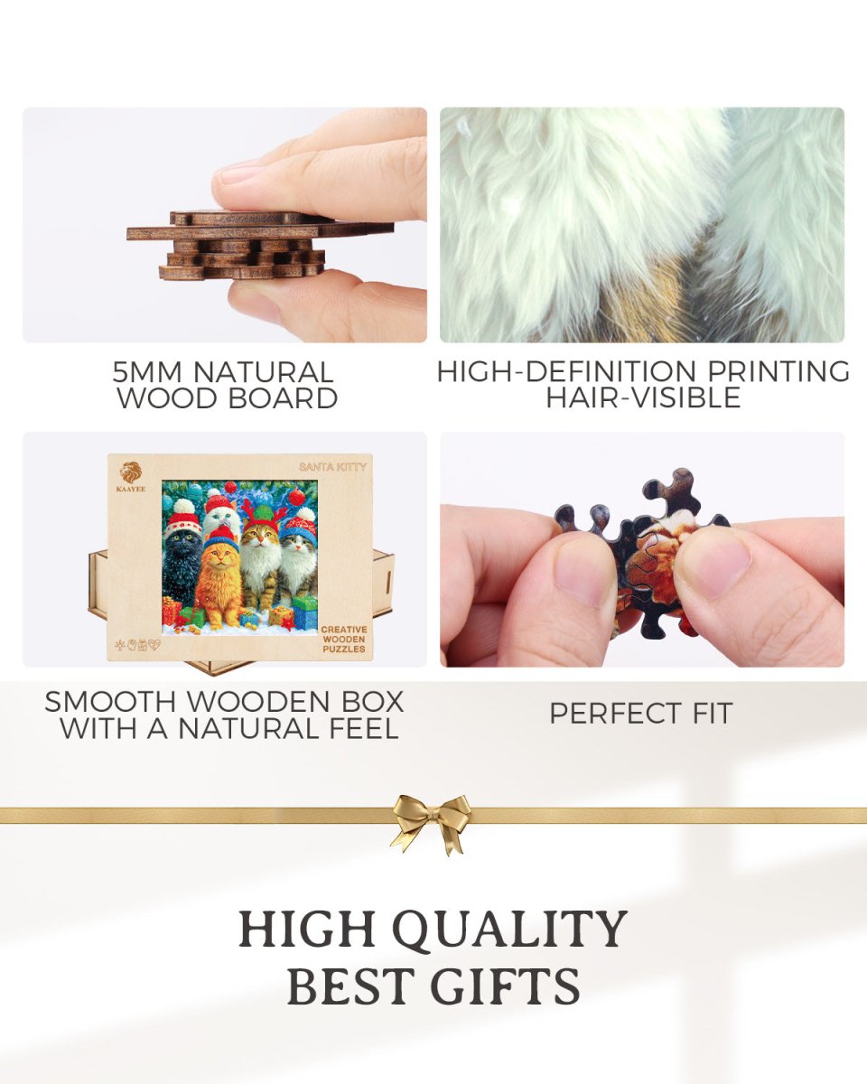 Santa Kitty Wooden Jigsaw Puzzle - KAAYEE Puzzle