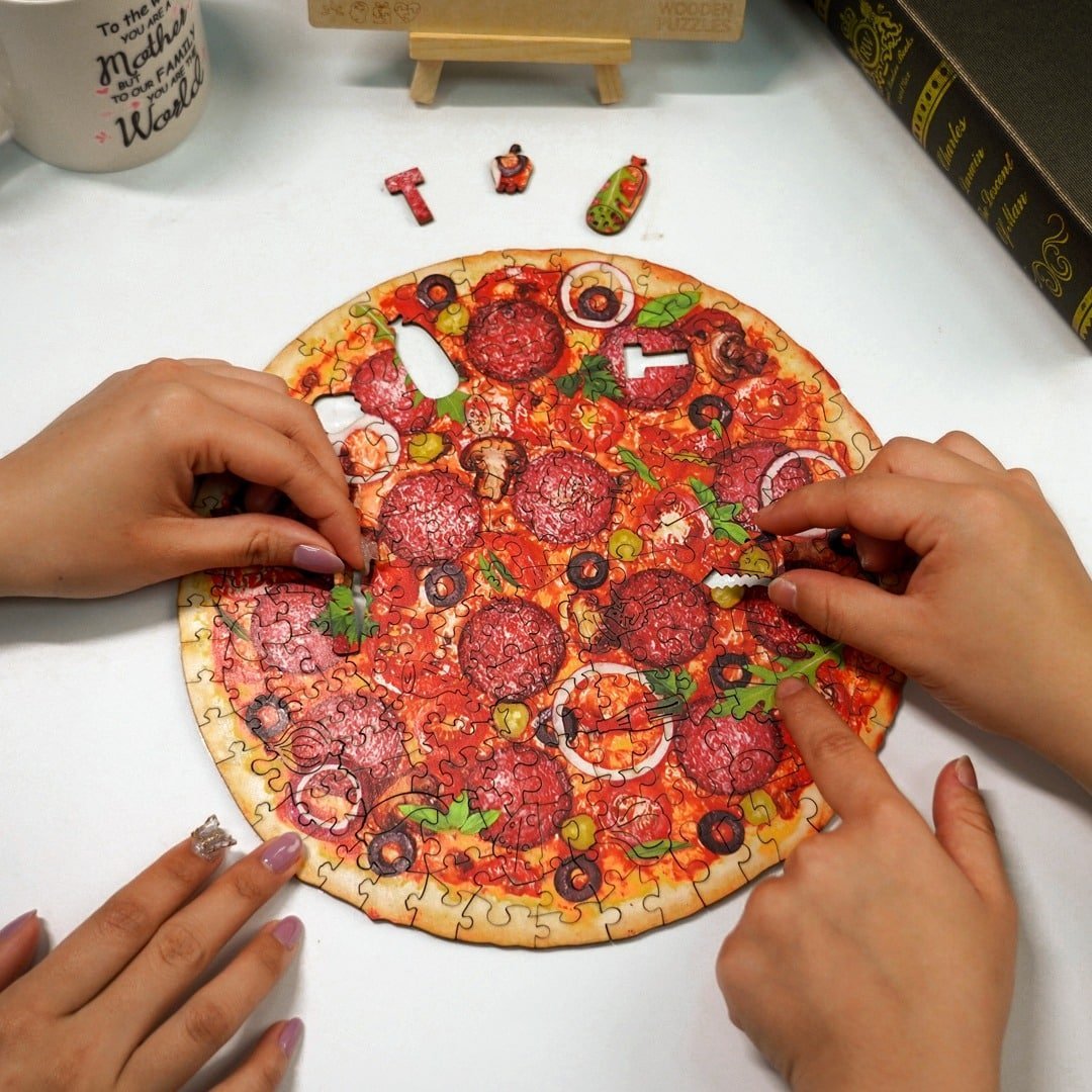 SAUSAGE PIZZA Wooden Jigsaw Puzzle - KAAYEE Puzzle