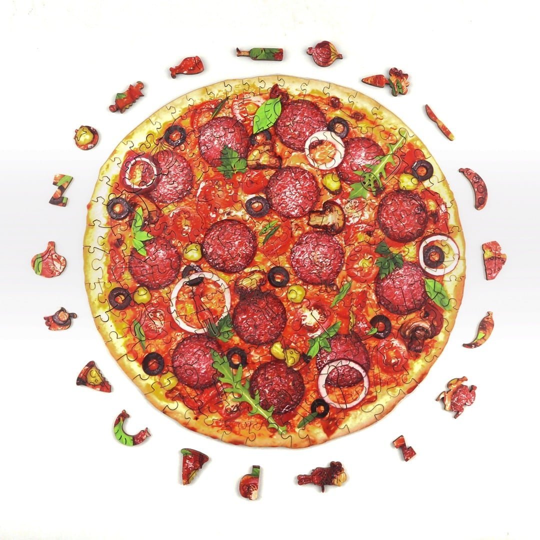 SAUSAGE PIZZA Wooden Jigsaw Puzzle - KAAYEE Puzzle
