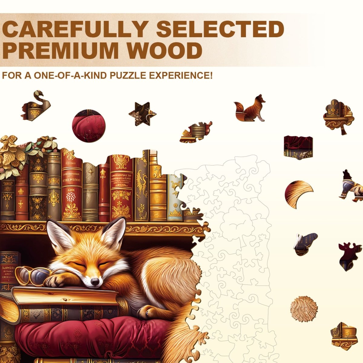 Sleep Library - Fox Wooden Jigsaw Puzzle - KAAYEE Puzzle