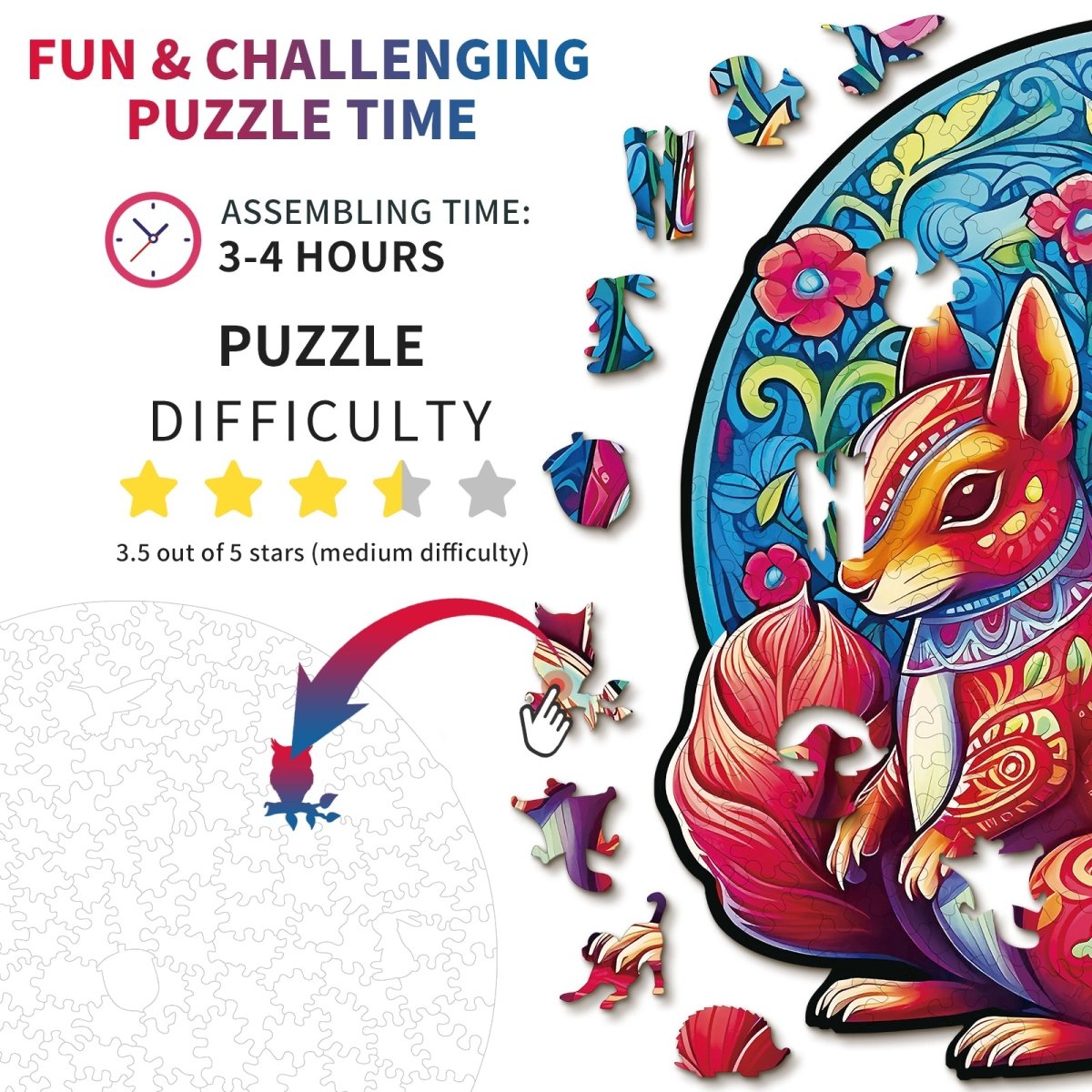 Squirrel Friends Wooden Jigsaw Puzzle - KAAYEE Puzzle