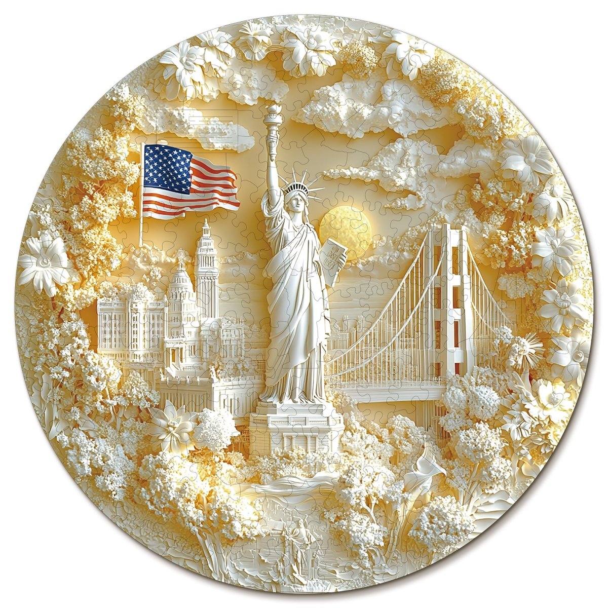Statue of Liberty and Flag Wooden Jigsaw Puzzle - KAAYEE Puzzle