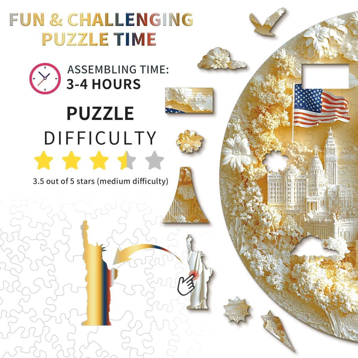 Statue of Liberty and Flag Wooden Jigsaw Puzzle - KAAYEE Puzzle