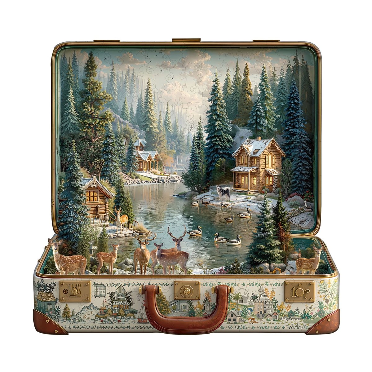 Suitcase scenery-Nordic forest Wooden Jigsaw Puzzle - KAAYEE Puzzle