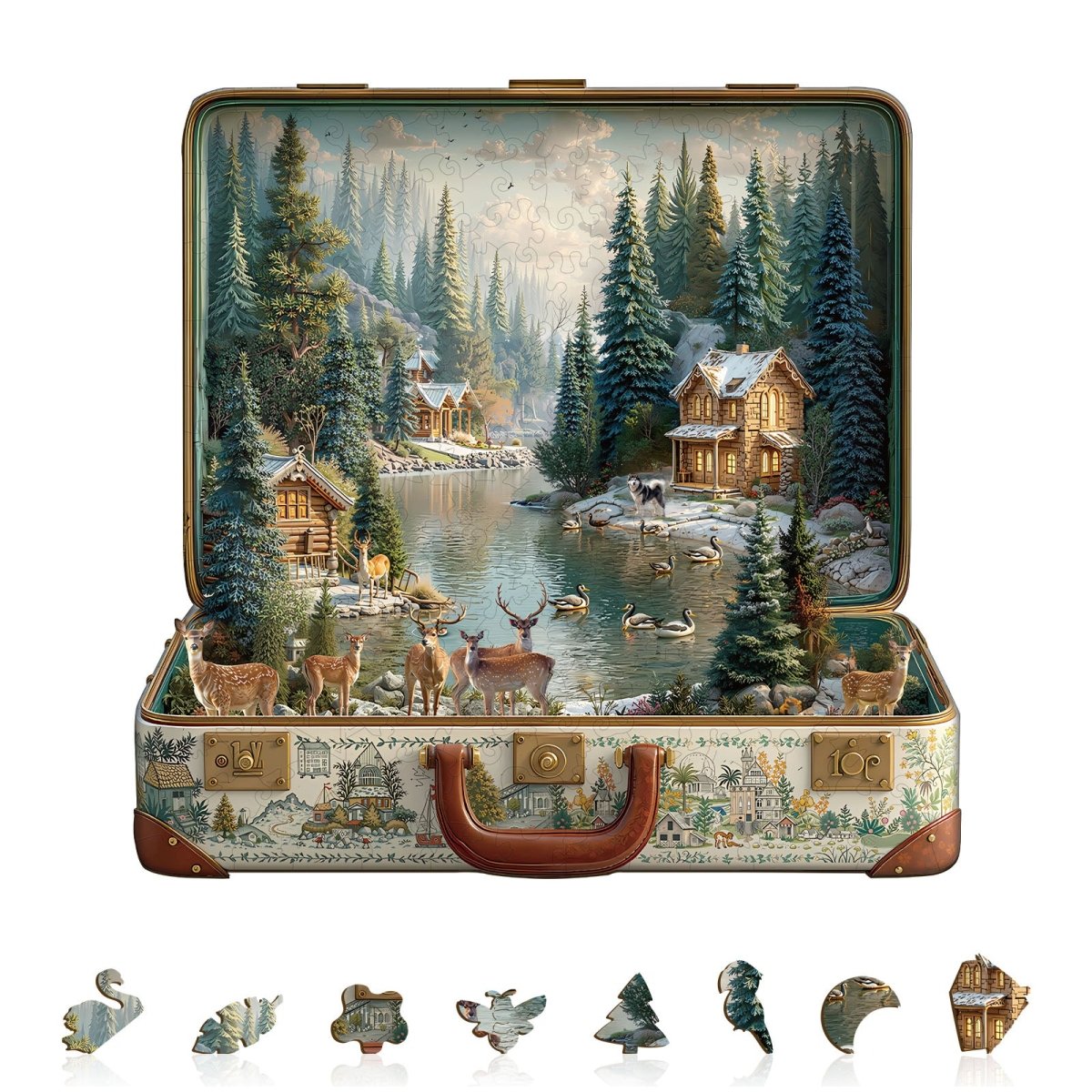Suitcase scenery - Nordic forest Wooden Jigsaw Puzzle - KAAYEE Puzzle