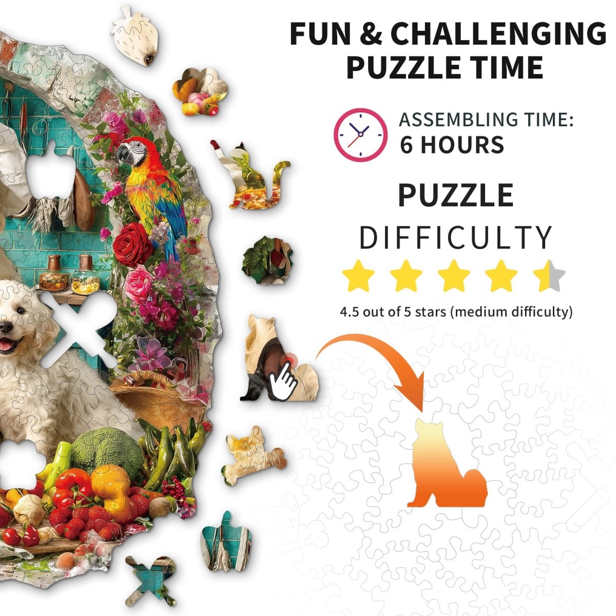 The Cat and Dog Kitchen Wooden Jigsaw Puzzle - KAAYEE Puzzle