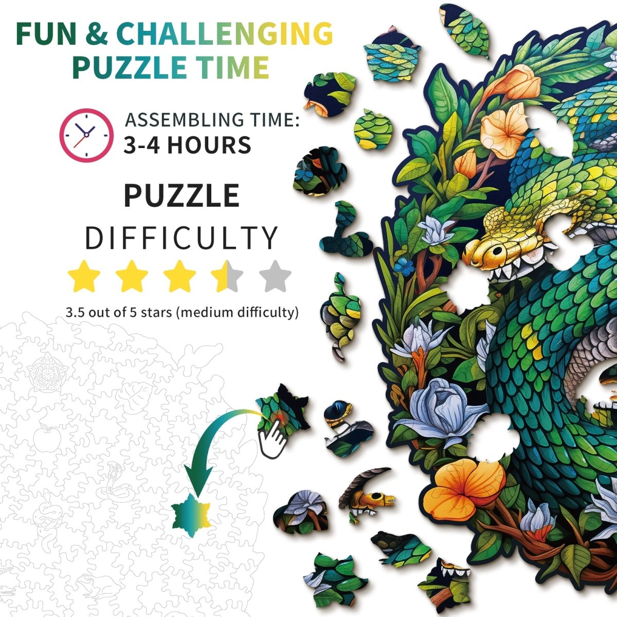 The Snake Family Wooden Jigsaw Puzzle - KAAYEE Puzzle