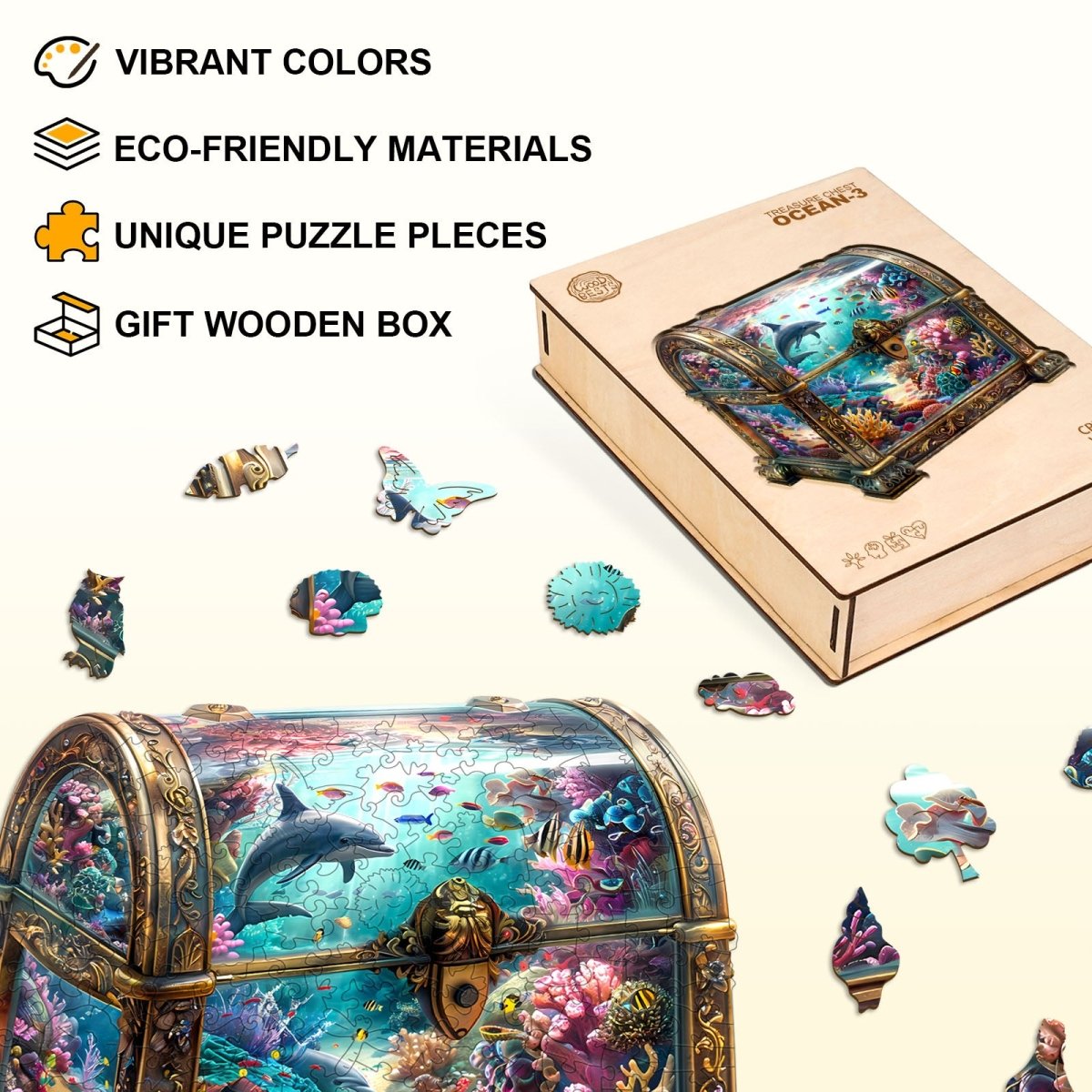 Treasure Chest Ocean - 3 Wooden Jigsaw Puzzle - KAAYEE Puzzle