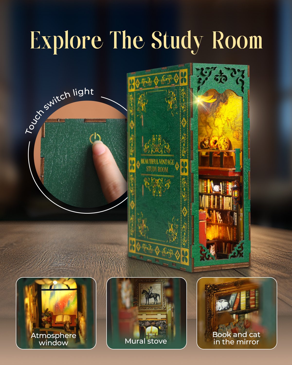 DIY Book Nook Kit,3D Wooden Puzzle
