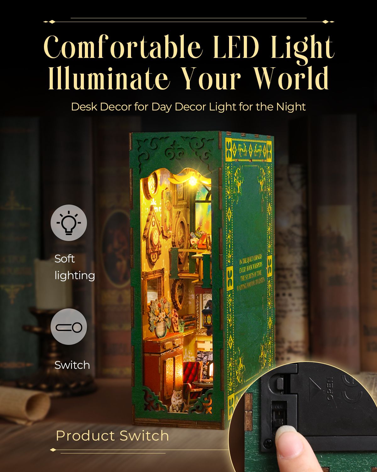 DIY Book Nook Kit,3D Wooden Puzzle
