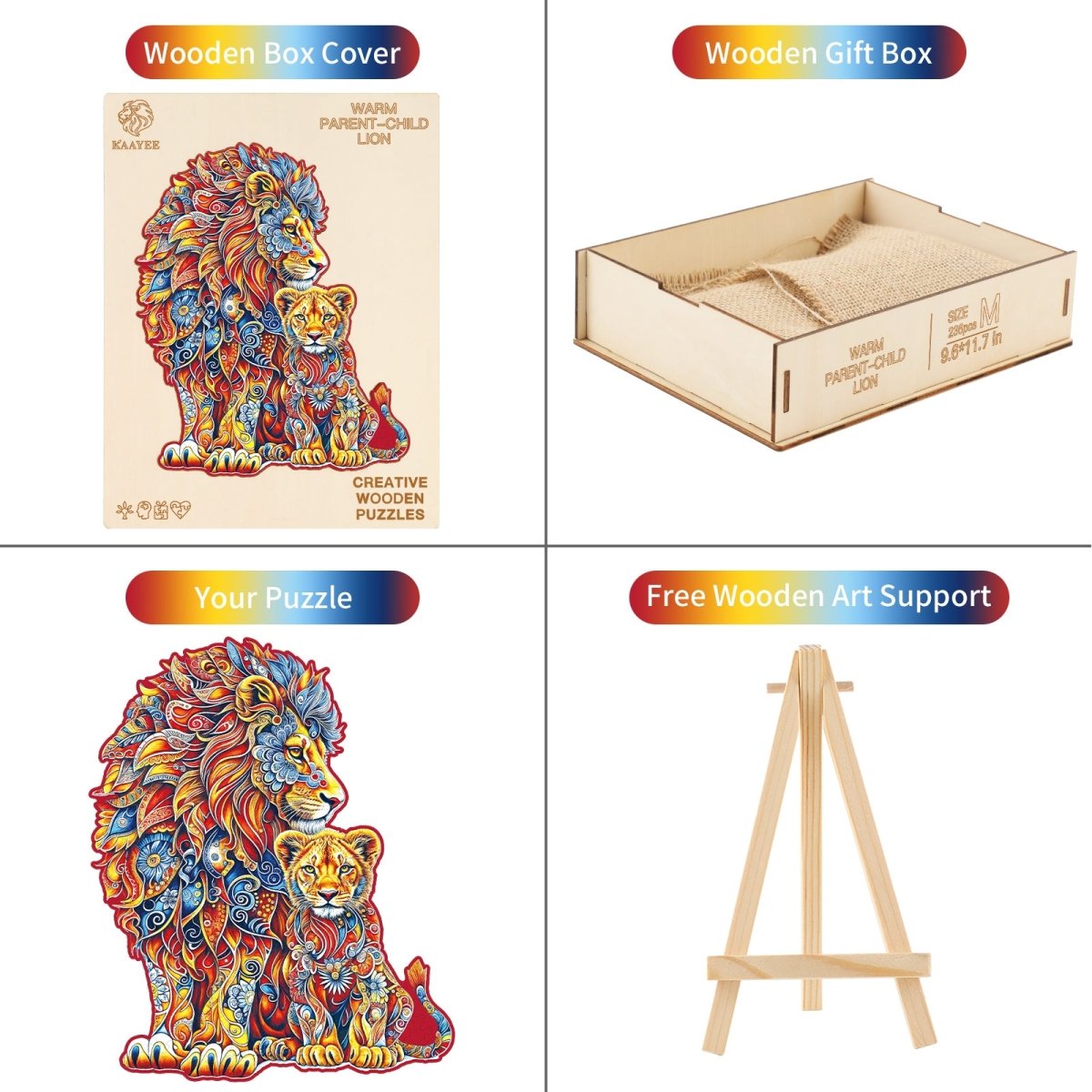 Warm Parent - Child Lion Wooden Jigsaw Puzzle - KAAYEE Puzzle