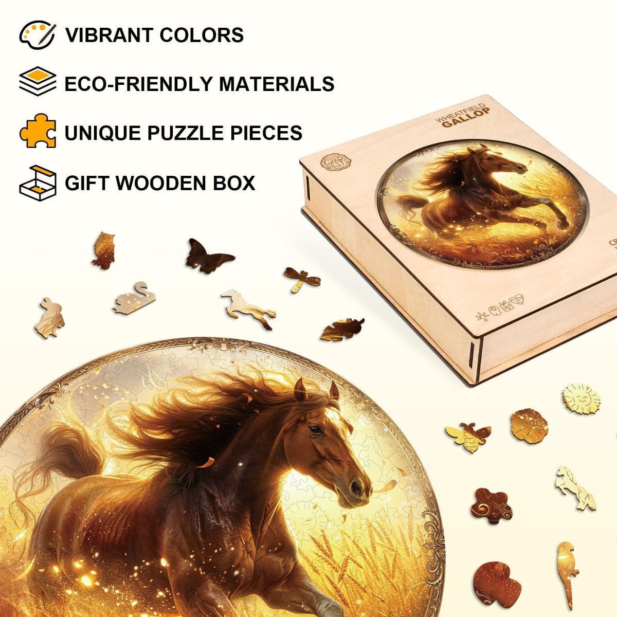 Wheatfield Gallop Wooden Jigsaw Puzzle - KAAYEE Puzzle