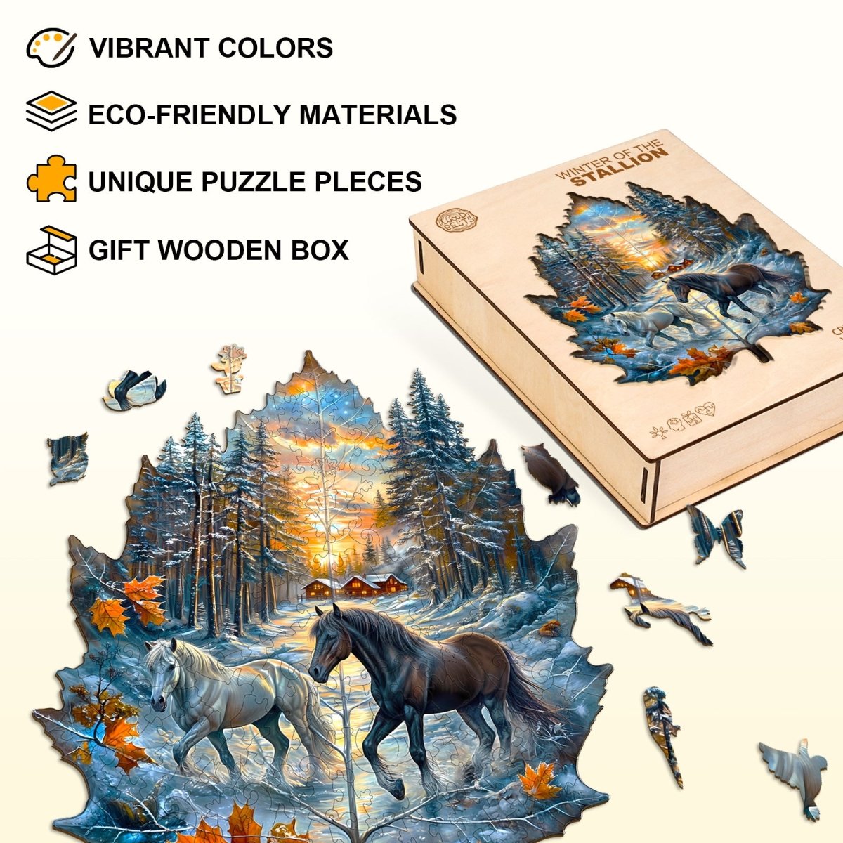 Winter of the stallion Wooden Jigsaw Puzzle - KAAYEE Puzzle