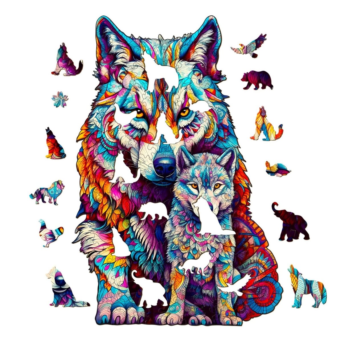 WOLF FAMILY Wooden Jigsaw Puzzle - KAAYEE Puzzle