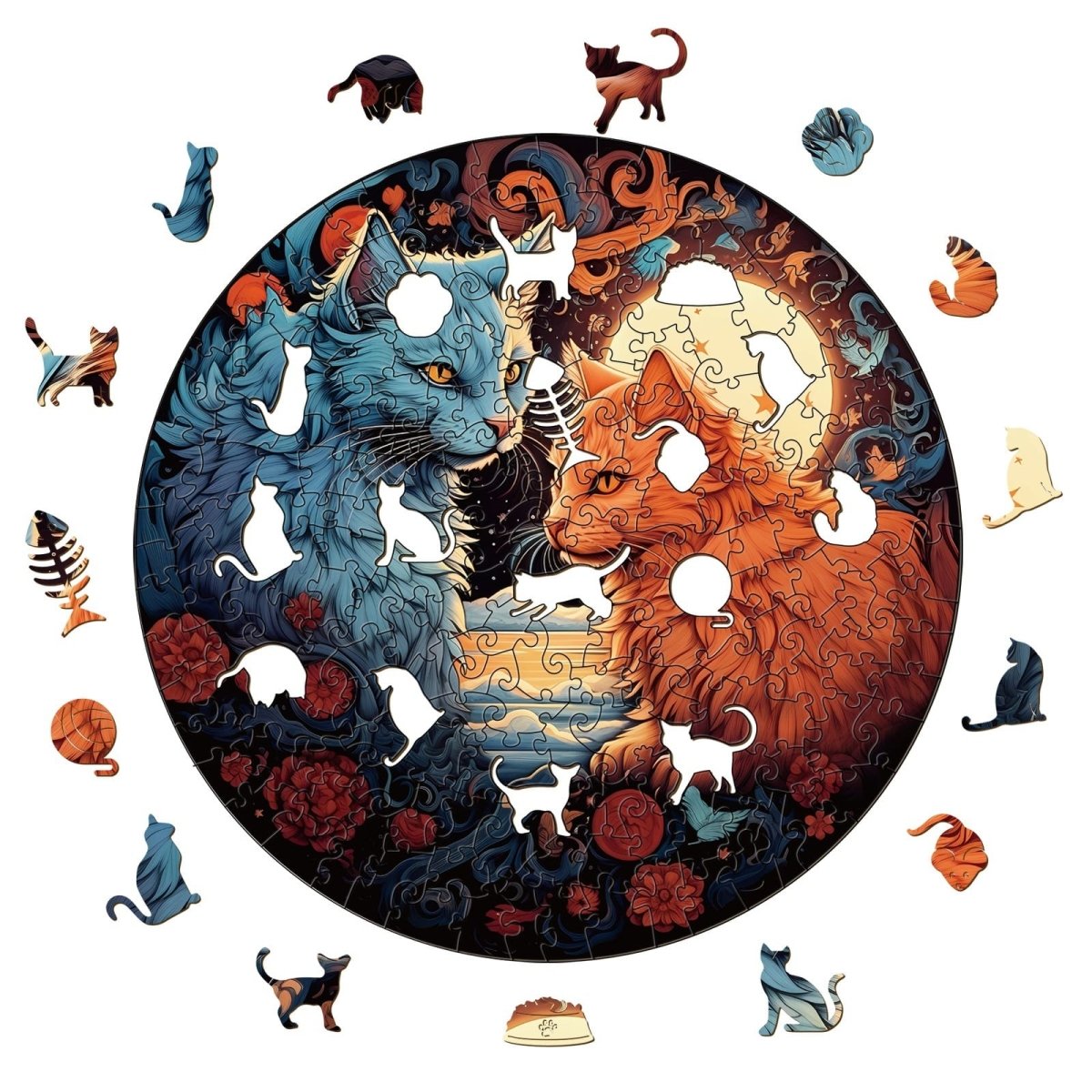 YIN YANG CAT 1 Wooden Jigsaw Puzzle - KAAYEE Puzzle