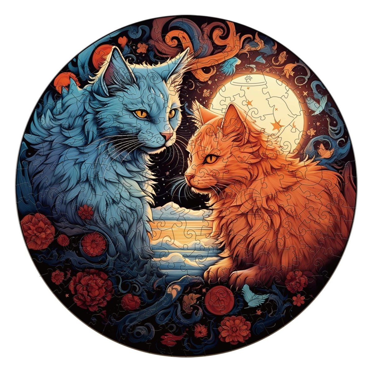 YIN YANG CAT 1 Wooden Jigsaw Puzzle - KAAYEE Puzzle