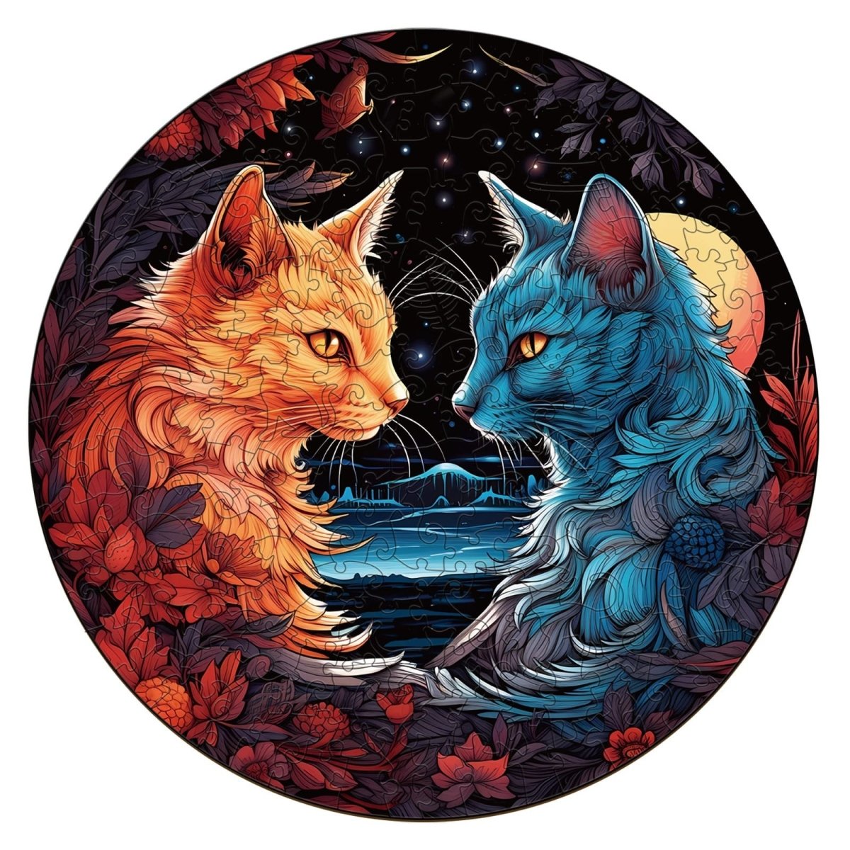 YIN YANG CAT 2 Wooden Jigsaw Puzzle - KAAYEE Puzzle