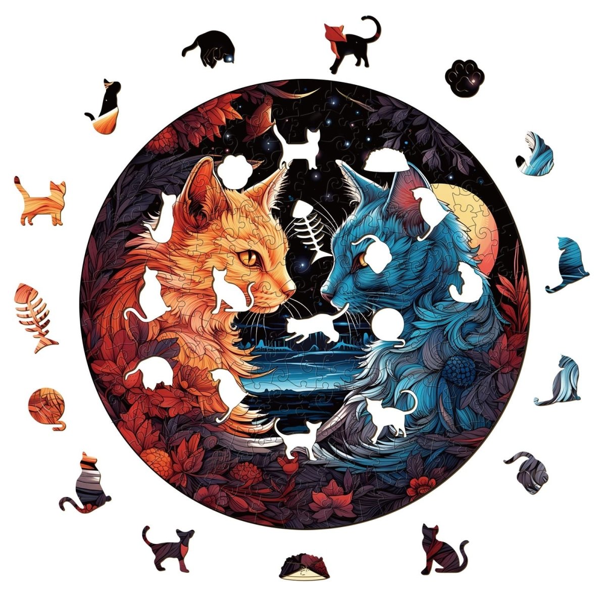YIN YANG CAT 2 Wooden Jigsaw Puzzle - KAAYEE Puzzle