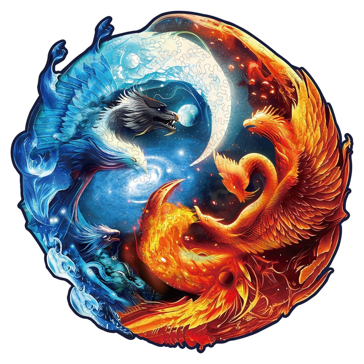 YinYang Dragon and Phoenix Wooden Jigsaw Puzzle - KAAYEE Puzzle