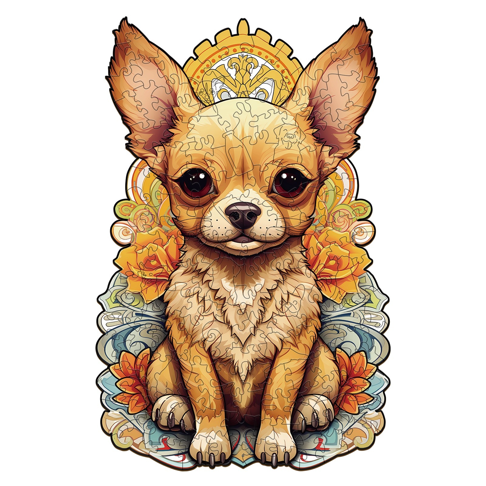 Wooden Jigsaw Puzzle-Colorful Chihuahua